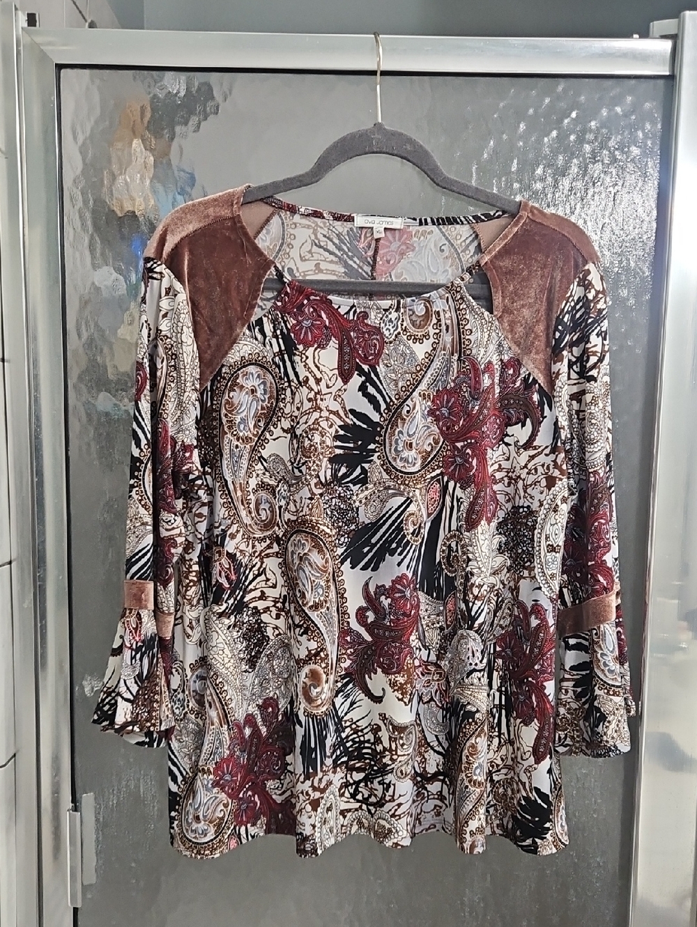 Ava James Paisley Tunic Top - Brown, Red & Gray